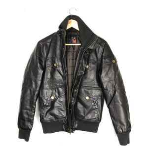 G by Guess Faux Leather Pilot Jacket XS Dark Brown